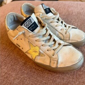 Golden Goose Cream Sneakers with Gold Star